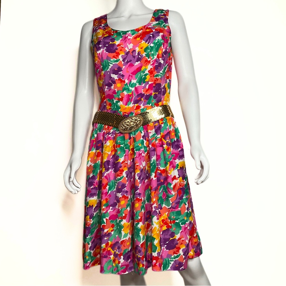 Vintage Casual Corner Vibrant Botanical Garden Romper Women SZ 8 Retro Coquette